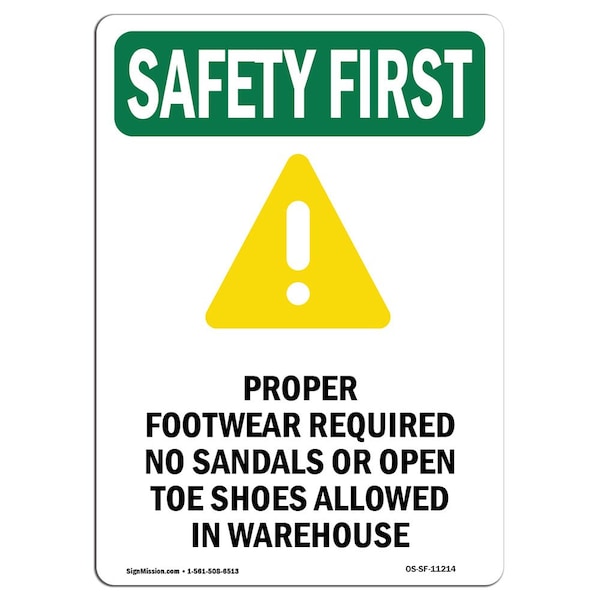 OSHA Sign, Proper Footwear Required W/ Symbol, 14in X 10in Aluminum, 10" W, 14" H, Portrait